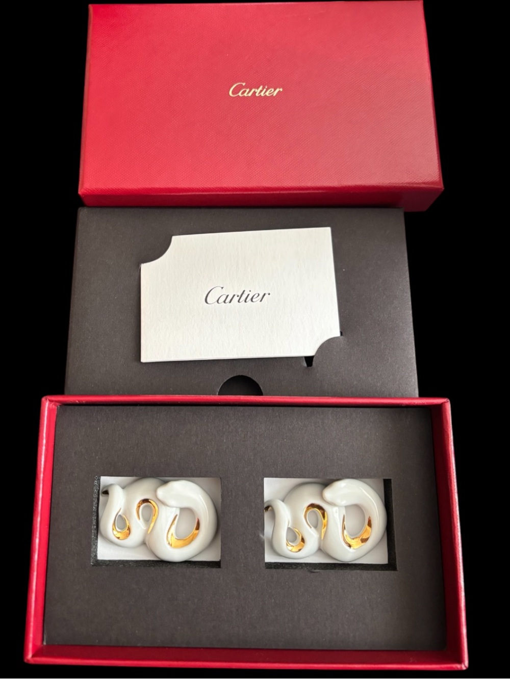 Cartier White and Gold Snake Chopstick Stand (or decor) - new in box